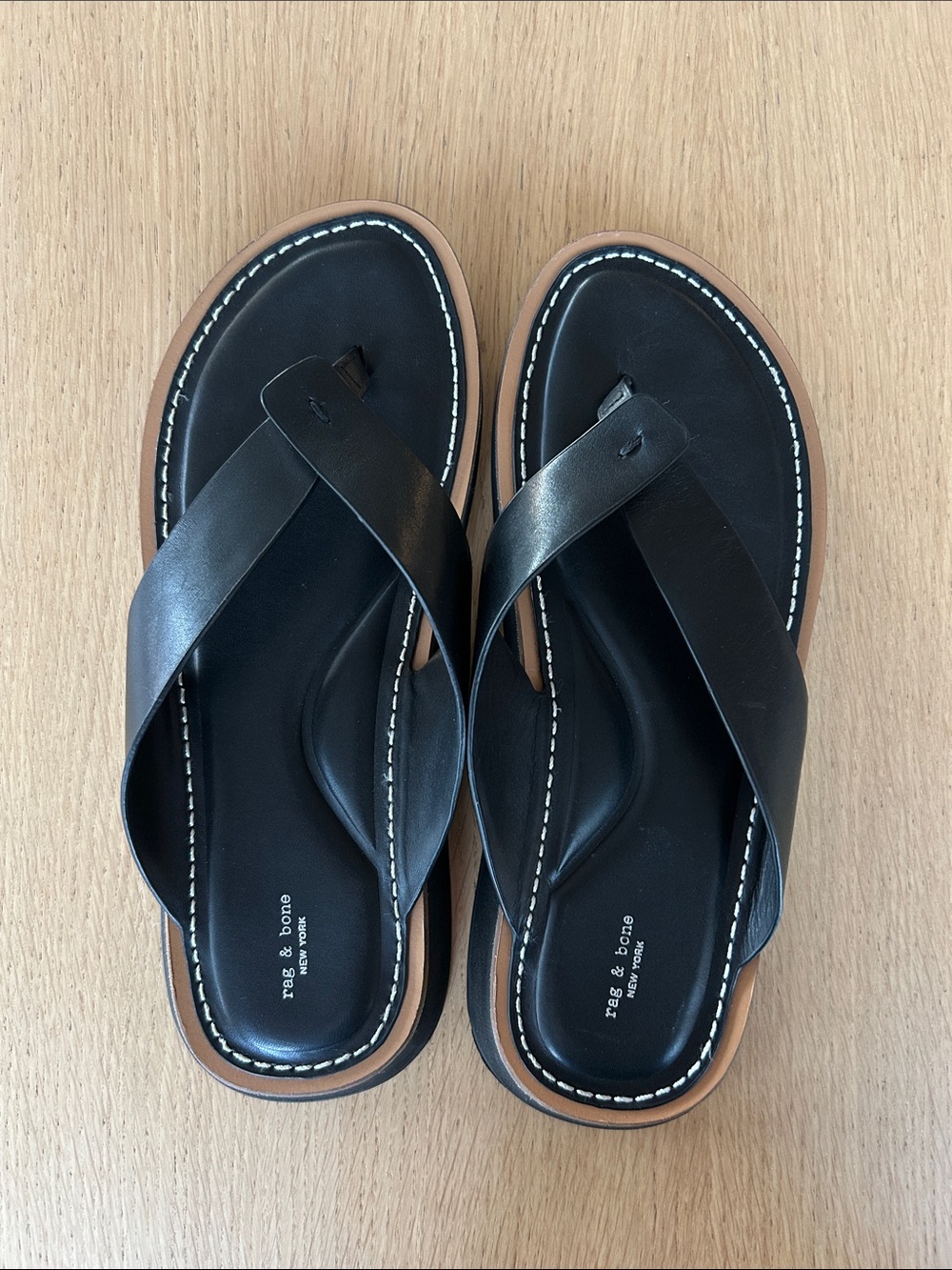 rag & bone Black Leather Parker thong sandal